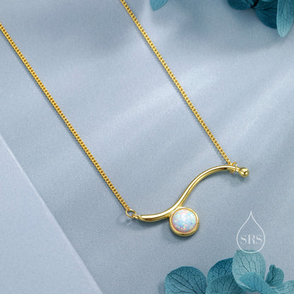 Opal Wave Pendant Necklace in Sterling Silver with White Opal, Silver or Gold, Opal Wave Necklace, Lab Opal Necklace