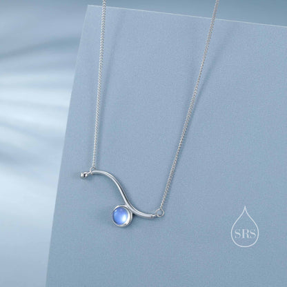 Moonstone Wave Pendant Necklace in Sterling Silver, Silver or Gold, Moonstone Wave Necklace, Lab Moonstone Necklace