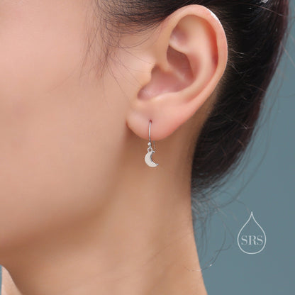 Asymmetric Moon and Star Dangle Drop Hook Earrings in Sterling Silver, Silver or Gold or Rose Gold, Tiny Moon and Star Dangle Earrings