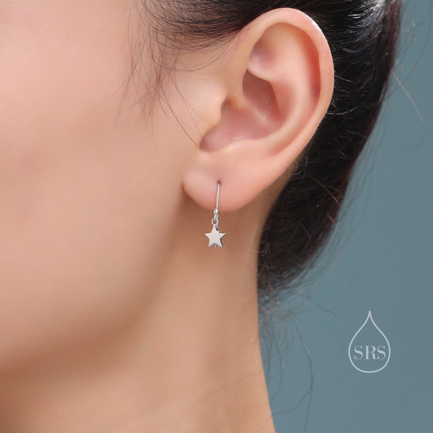 Asymmetric Moon and Star Dangle Drop Hook Earrings in Sterling Silver, Silver or Gold or Rose Gold, Tiny Moon and Star Dangle Earrings