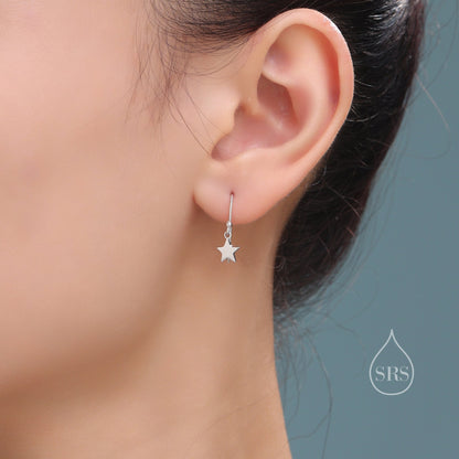 Asymmetric Moon and Star Dangle Drop Hook Earrings in Sterling Silver, Silver or Gold or Rose Gold, Tiny Moon and Star Dangle Earrings