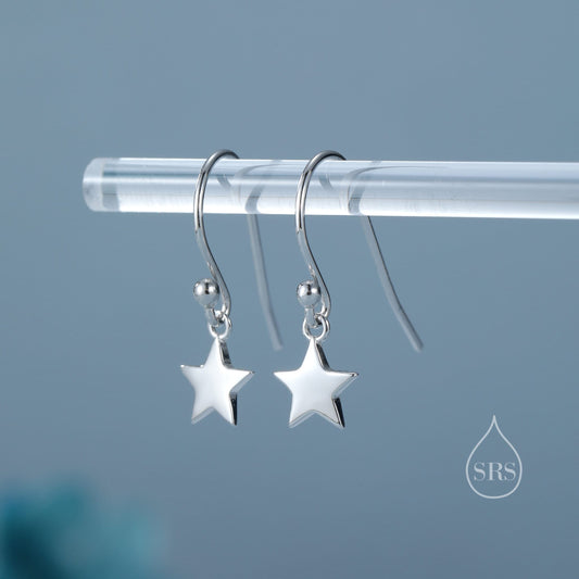 Minimalist Star Dangle Drop Hook Earrings in Sterling Silver, Silver or Gold or Rose Gold, Tiny Star Dangle Earrings