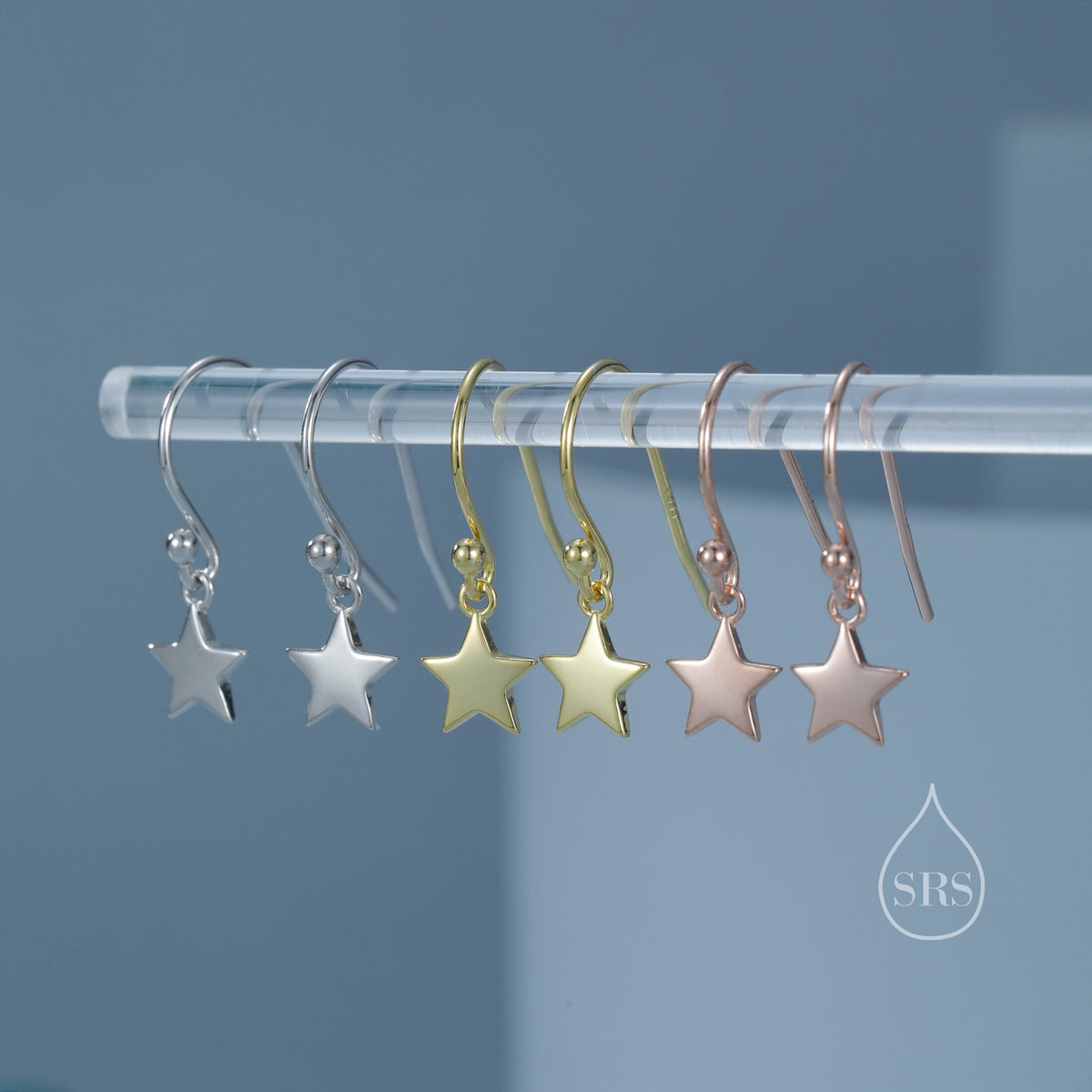 Minimalist Star Dangle Drop Hook Earrings in Sterling Silver, Silver or Gold or Rose Gold, Tiny Star Dangle Earrings