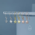 Minimalist Star Dangle Drop Hook Earrings in Sterling Silver, Silver or Gold or Rose Gold, Tiny Star Dangle Earrings