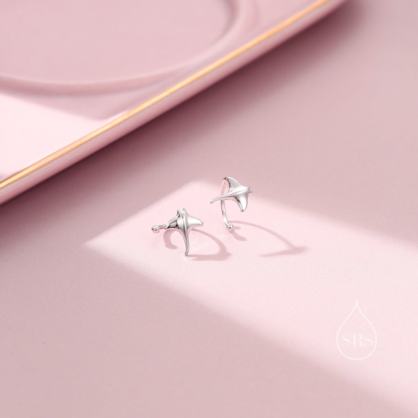 Piercing Free Manta Ray Ear Cuff in Sterling Silver, Silver Gold or Rose Gold, Sold as a pair, No Piercing Ear Cuffs