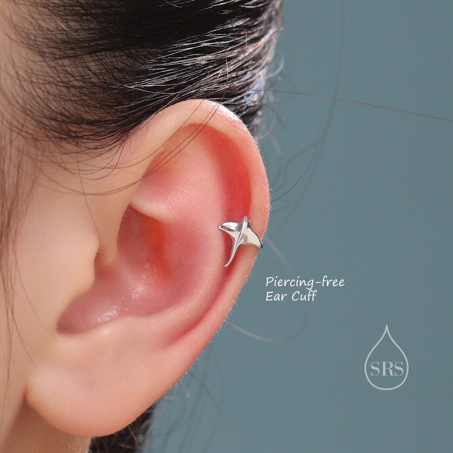 Piercing Free Manta Ray Ear Cuff in Sterling Silver, Silver Gold or Rose Gold, Sold as a pair, No Piercing Ear Cuffs