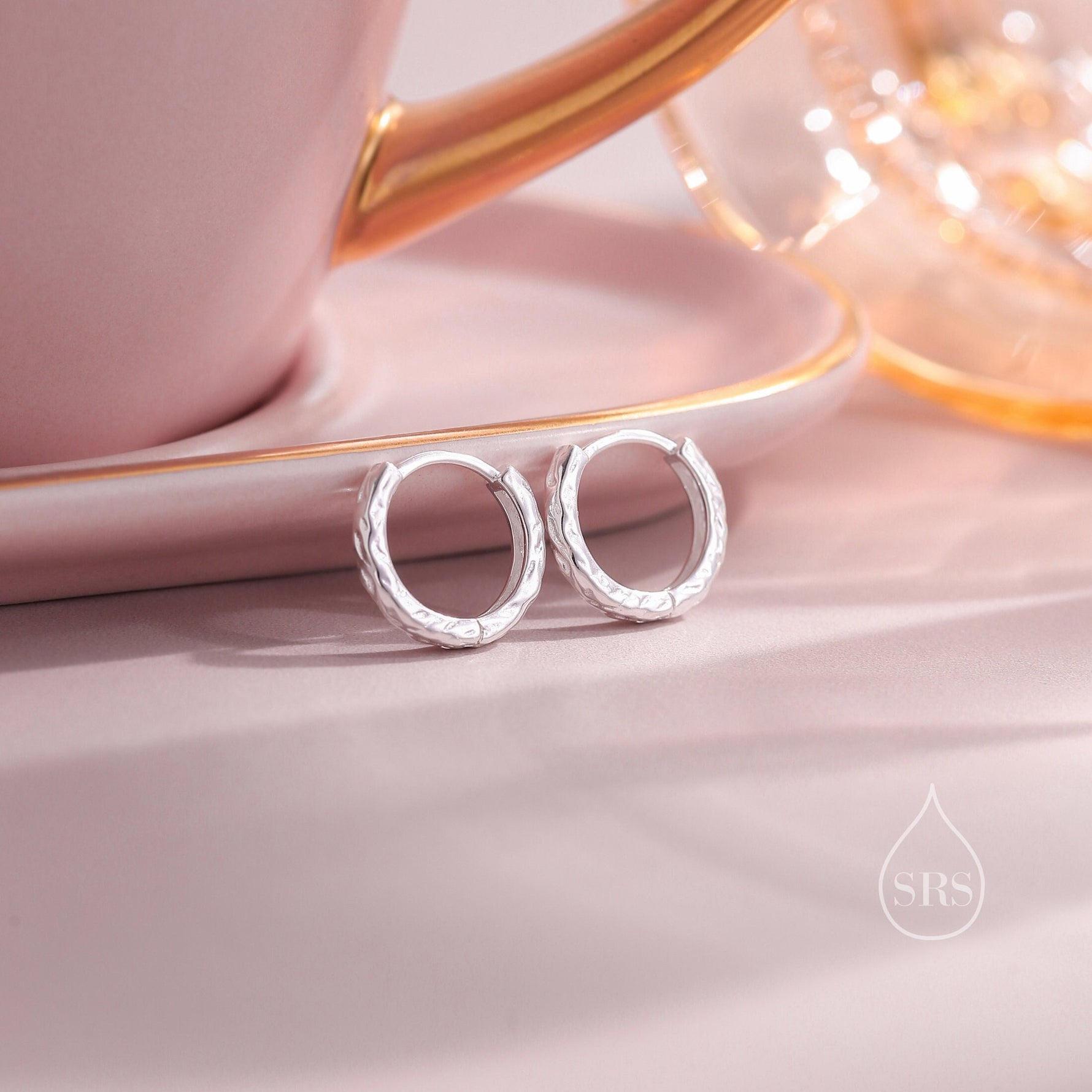 Foil Textured Hoop Earrings, Silver, Gold or Rose Gold, Foil Earrings, Organic Shape Hoops, Hammered Hoops