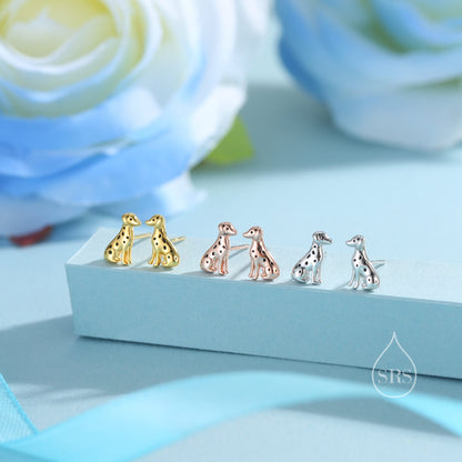 Tiny Dalmatian Dog Stud Earrings in Sterling Silver, Puppy Earrings, Silver, Gold or Rose Gold, Nature Inspired Animal Earrings