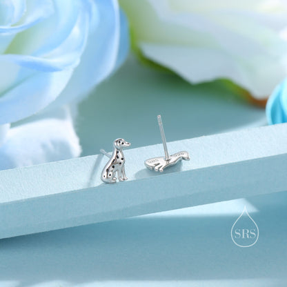 Tiny Dalmatian Dog Stud Earrings in Sterling Silver, Puppy Earrings, Silver, Gold or Rose Gold, Nature Inspired Animal Earrings