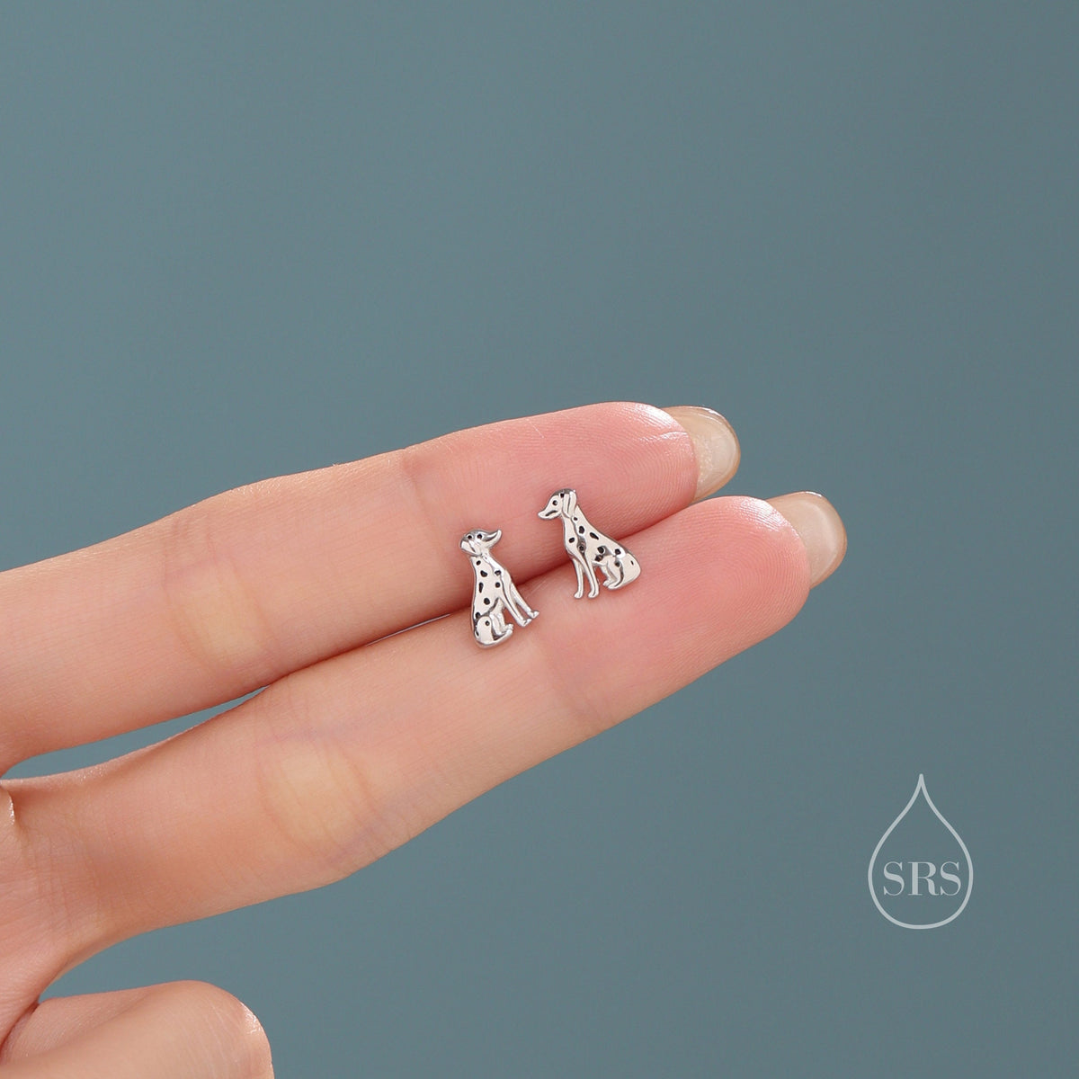 Tiny Dalmatian Dog Stud Earrings in Sterling Silver, Puppy Earrings, Silver, Gold or Rose Gold, Nature Inspired Animal Earrings