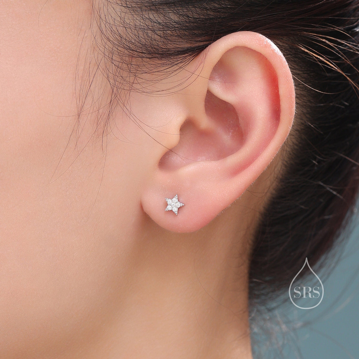 Tiny Mismatched Moon and Star 16G Internally Threaded Flat Back Earrings