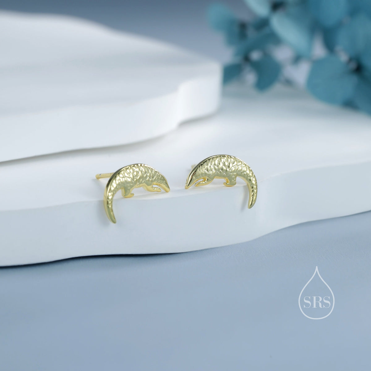 Pangolin Stud Earrings in Sterling Silver, Silver or Gold, Ant Eater Earrings, Nature Inspired Animal Earrings