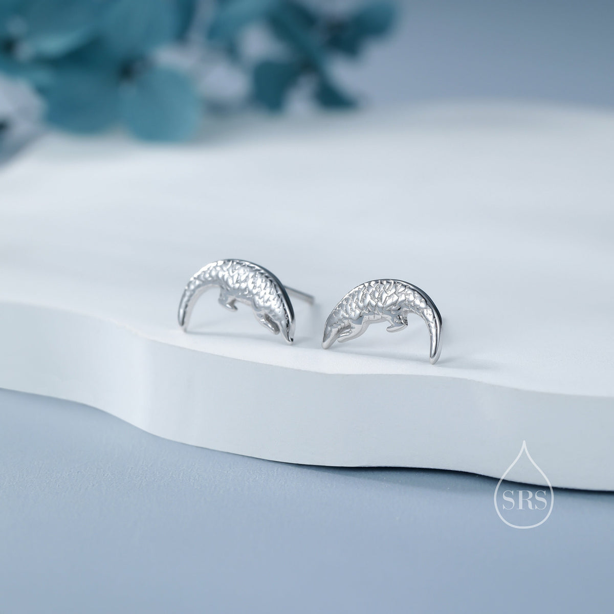 Pangolin Stud Earrings in Sterling Silver, Silver or Gold, Ant Eater Earrings, Nature Inspired Animal Earrings