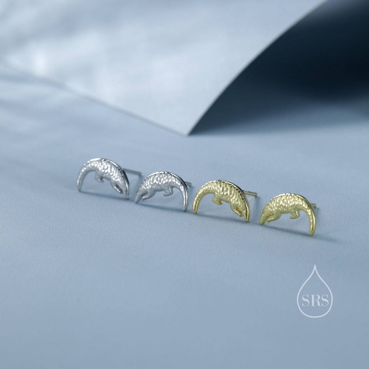 Pangolin Stud Earrings in Sterling Silver, Silver or Gold, Ant Eater Earrings, Nature Inspired Animal Earrings