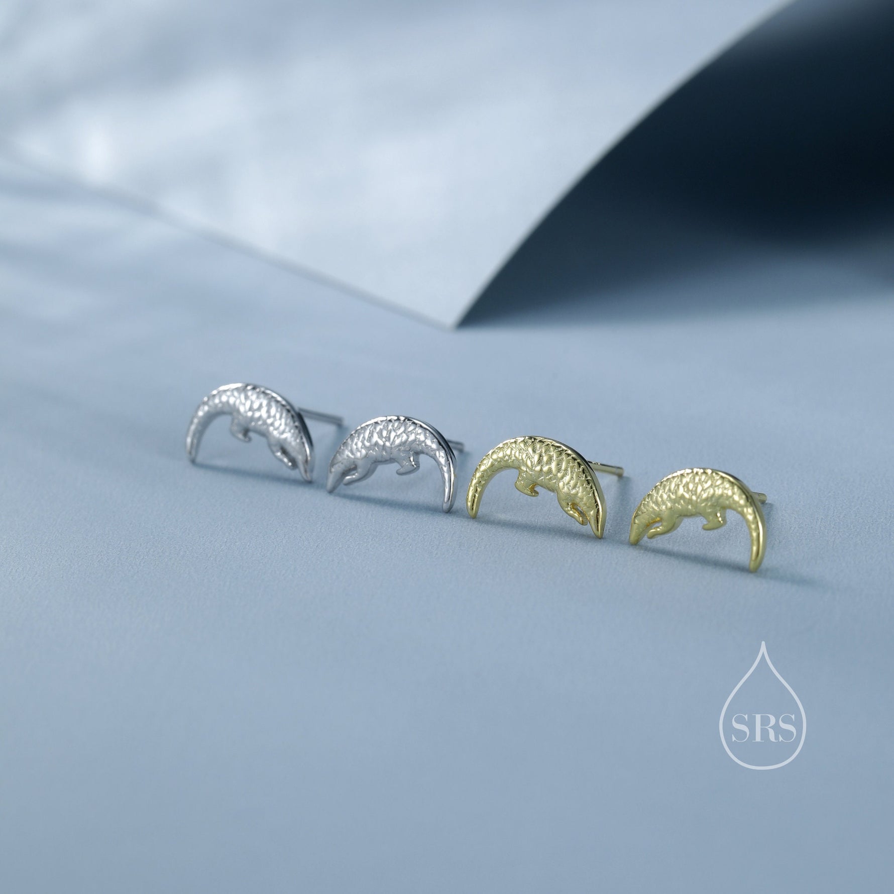 Pangolin Stud Earrings in Sterling Silver, Silver or Gold, Ant Eater Earrings, Nature Inspired Animal Earrings