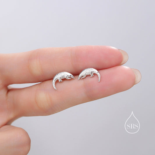 Pangolin Stud Earrings in Sterling Silver, Silver or Gold, Ant Eater Earrings, Nature Inspired Animal Earrings