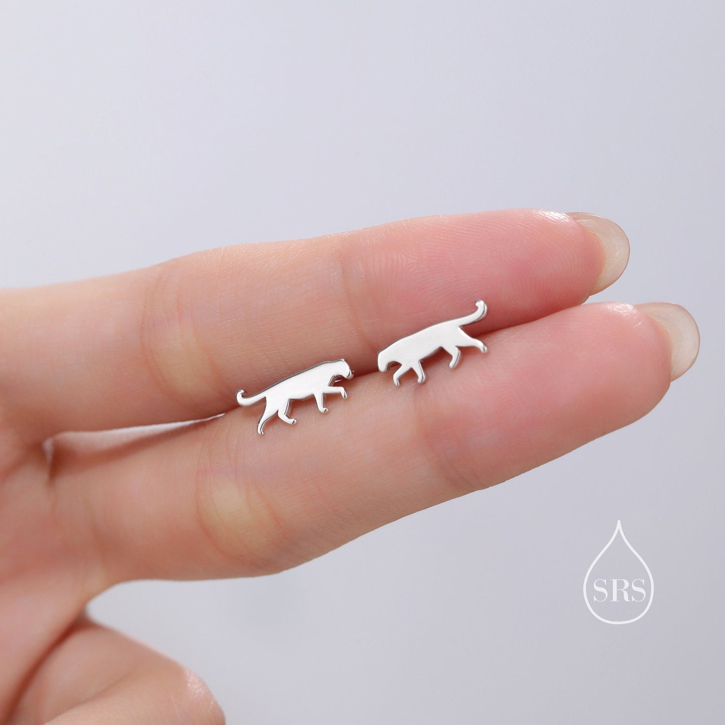 Tiny Leopard Silhouette Stud Earrings in Sterling Silver, Silver or Gold or Rose Gold, Jaguar Earrings,  Nature Inspired Animal Earrings