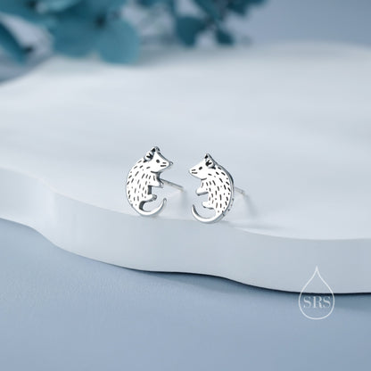 Tiny Opposum Stud Earrings in Sterling Silver, Silver or Gold or Rose Gold, Cute Opposum Mouse Earrings, Silver Rodent Earrings