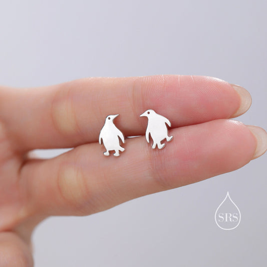 Tiny Penguin Bird Stud Earrings in Sterling Silver - Silver, Gold or Rose Gold, Fun Quirky and Whimsical Jewellery