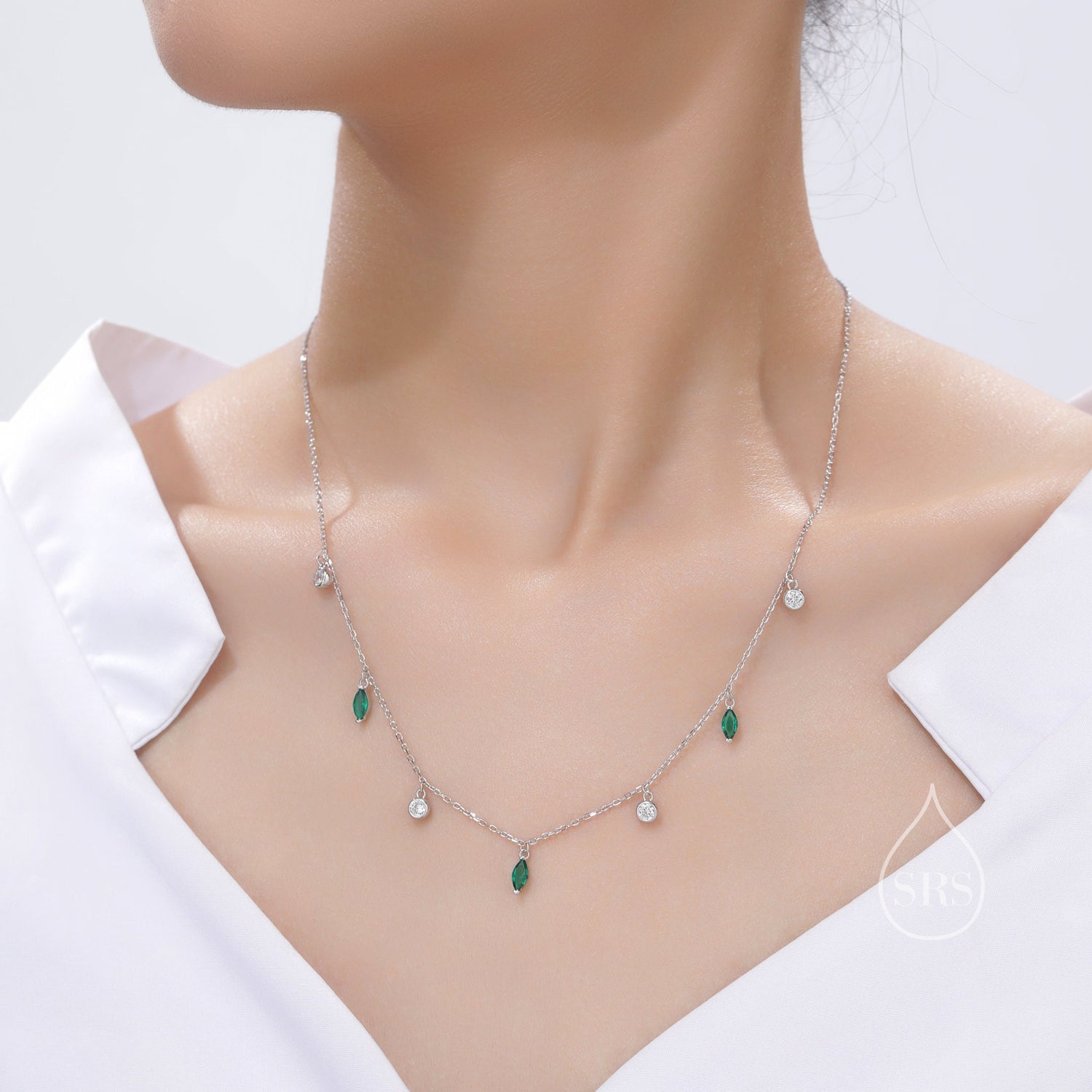 Emerald Green CZ Satellite Chain Necklace