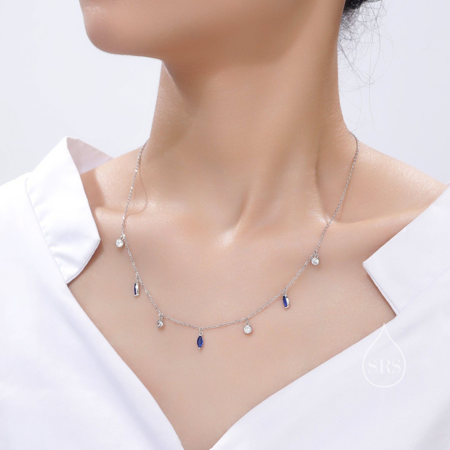 Sapphire Blue CZ Satellite Chain Necklace