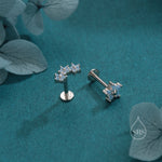 Asymmetric Forget Me Not Flower Bouquet Opal Blue CZ 16G Internally Threaded Flat Back Earrings in Sterling Silver