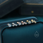 Asymmetric Forget Me Not Flower Bouquet Opal Blue CZ 16G Internally Threaded Flat Back Earrings in Sterling Silver