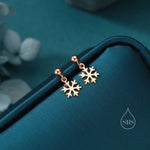 Minimalist Snowflake Dangle Stud Earrings in Sterling Silver, Silver, Gold or Rose Gold, Delicate Snowflake Earrings, Snow Earrings