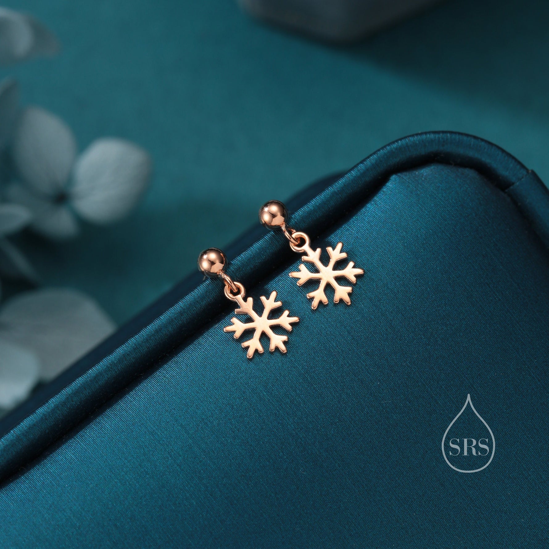 Minimalist Snowflake Dangle Stud Earrings in Sterling Silver, Silver, Gold or Rose Gold, Delicate Snowflake Earrings, Snow Earrings
