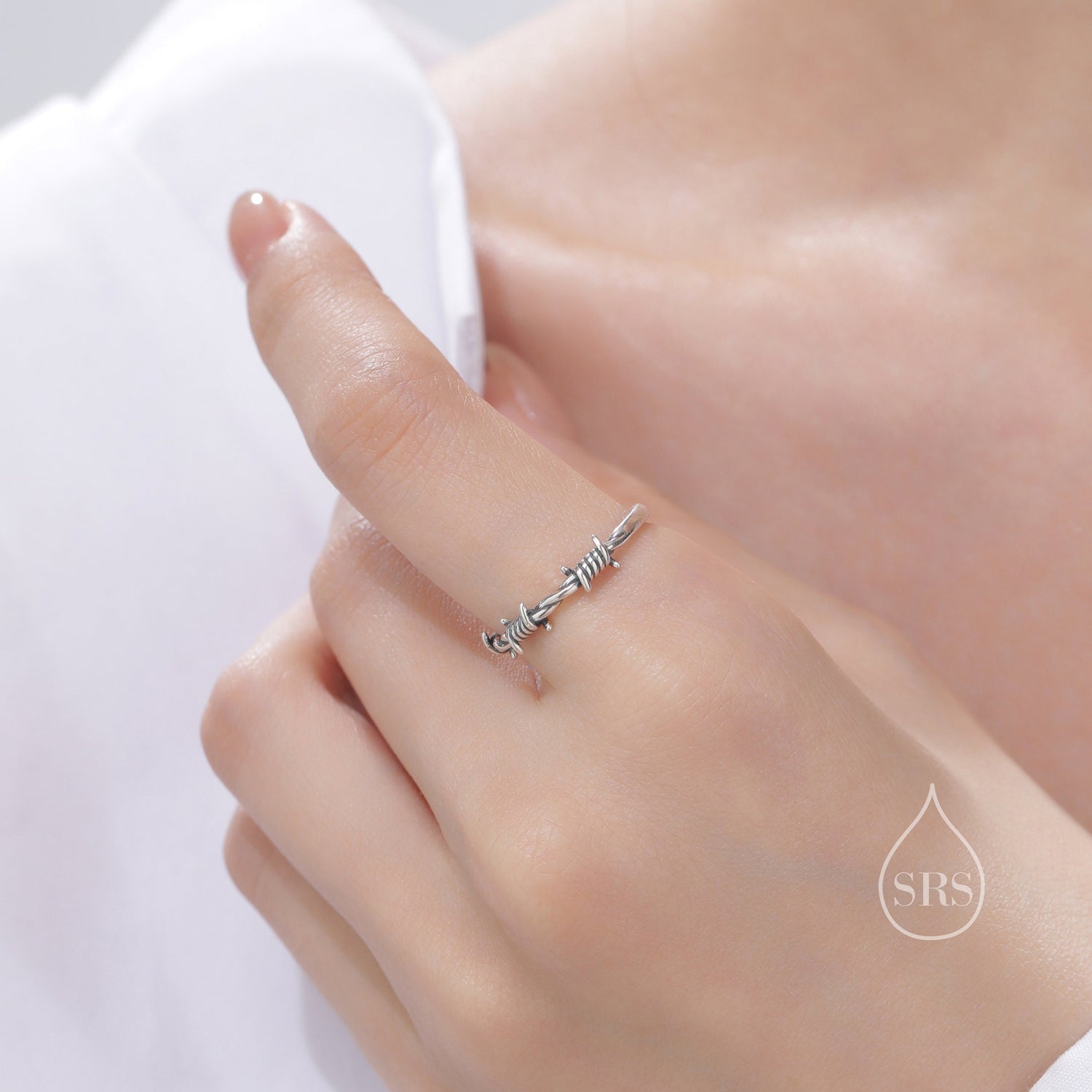 Barbed Wire Ring in Sterling Silver Oxidised Finish, Adjustable Size, Thorn Ring, Silver Thorn Ring