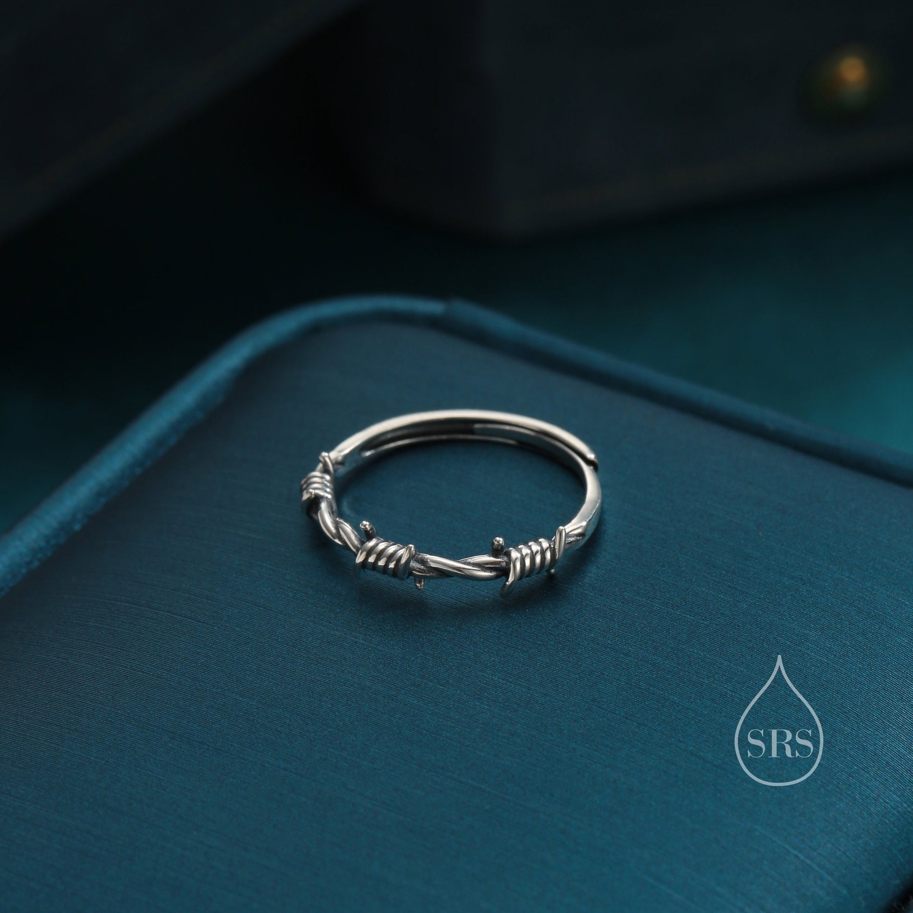 Barbed Wire Ring in Sterling Silver Oxidised Finish, Adjustable Size, Thorn Ring, Silver Thorn Ring