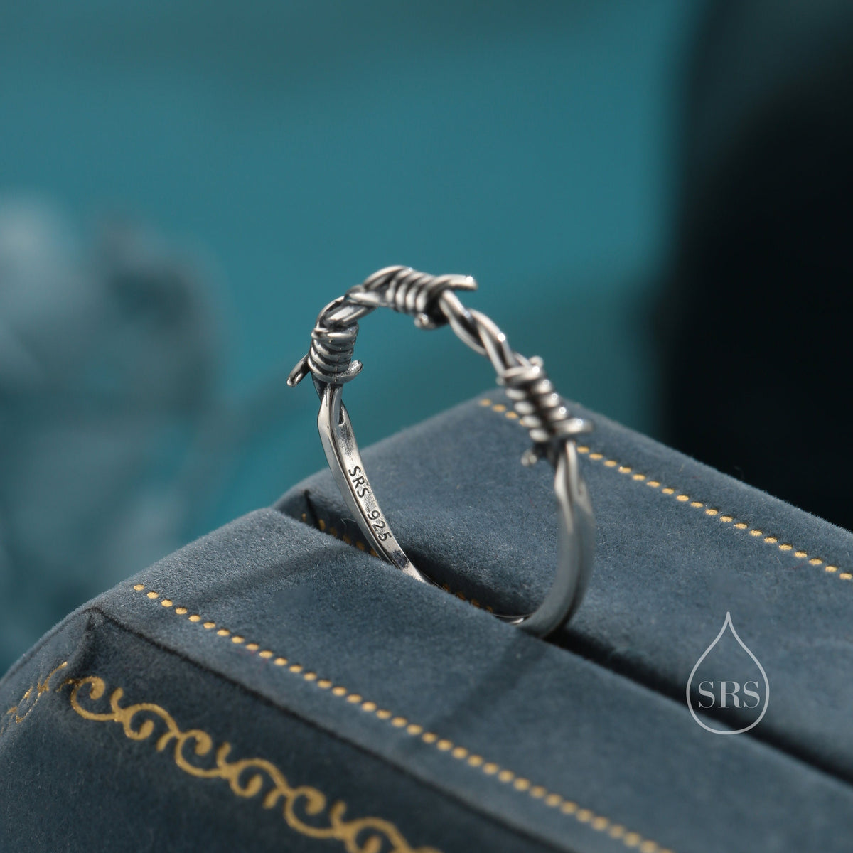 Barbed Wire Ring in Sterling Silver Oxidised Finish, Adjustable Size, Thorn Ring, Silver Thorn Ring