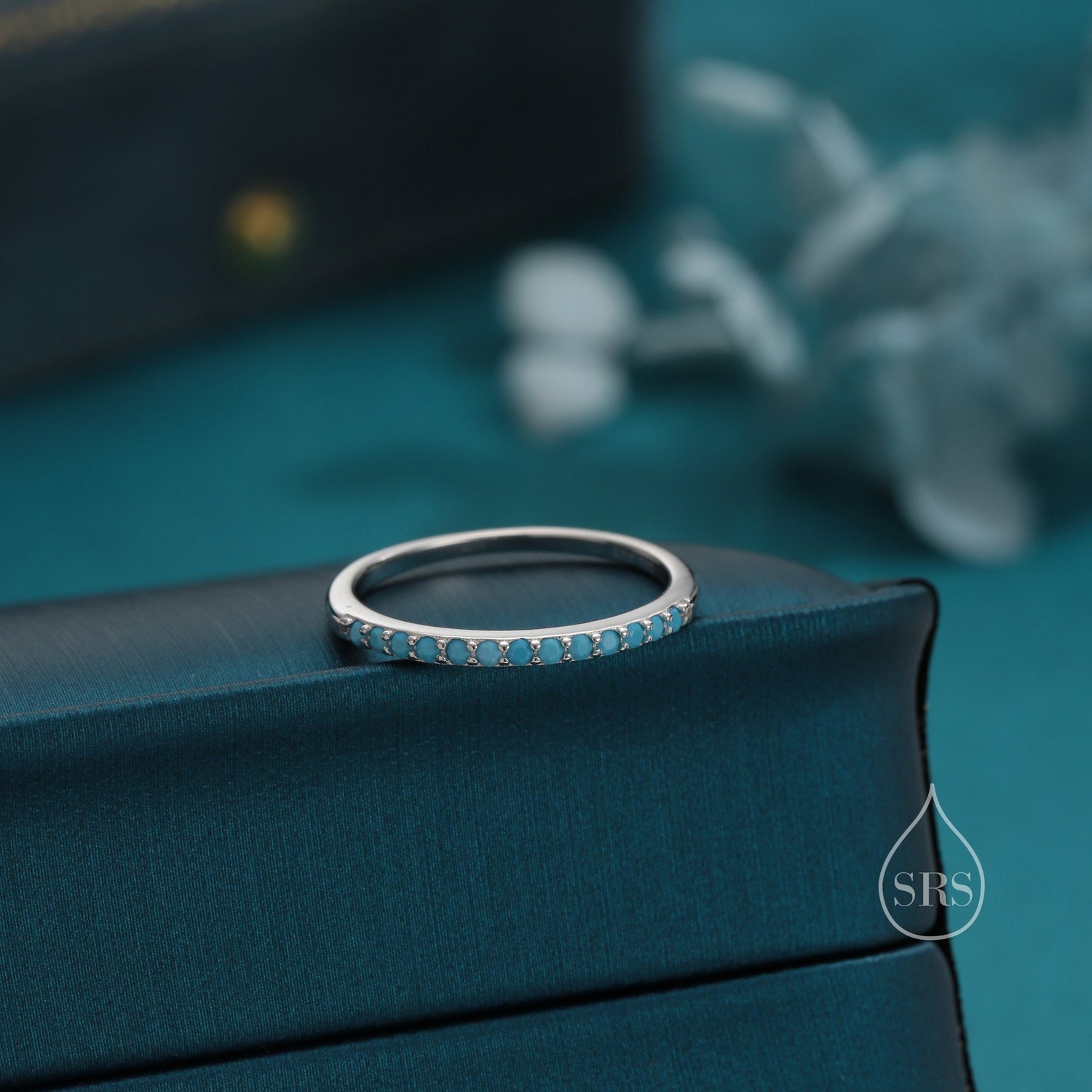 Sterling Silver Turquoise Ring, Eternity Ring, Friendship Ring, Skinny Ring, Stacking Ring, Nature Inspired Jewellery US 5 - 8