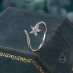 CZ Flower Open Ring in Sterling Silver, Silver or Gold, Adjustable, Forget-me-not, Minimalist CZ Ring