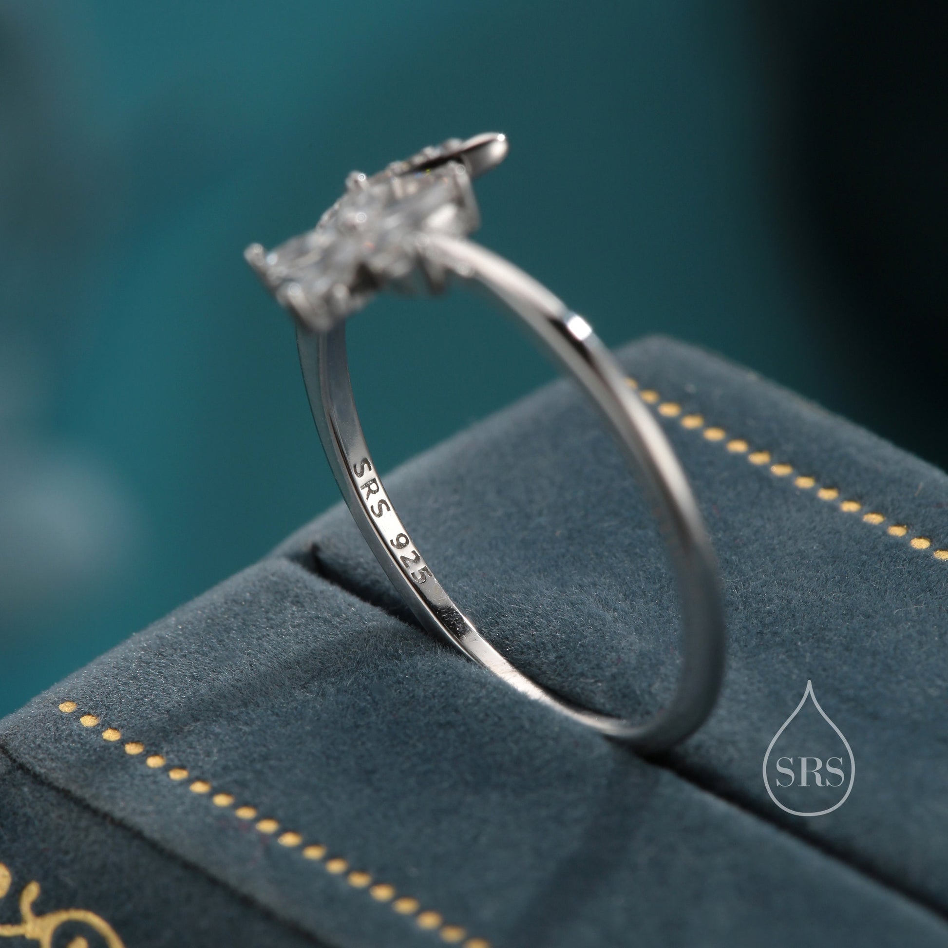 CZ Flower Open Ring in Sterling Silver, Silver or Gold, Adjustable, Forget-me-not, Minimalist CZ Ring