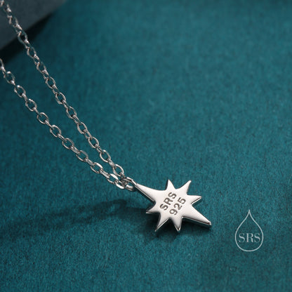 Minimal North Star Pendant Necklace in Sterling Silver, Silver or Gold or Rose Gold, Starburst Necklace, Tiny Star Necklace