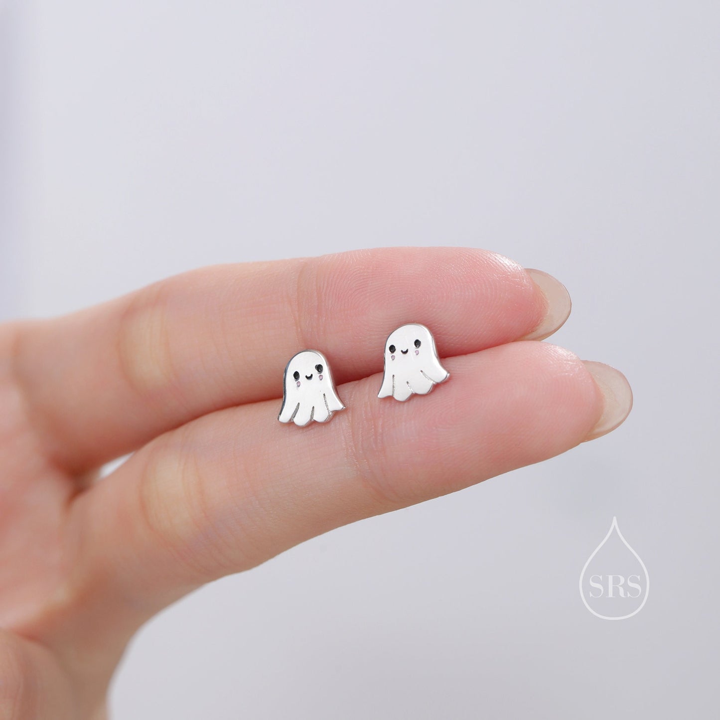 Super Cute Little Ghost Stud Earrings in Sterling Silver, Silver, Gold or Rose Gold, Tiny Ghost Earrings