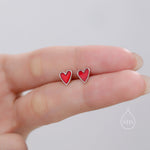 Red Enamel Glaze Heart Stud Earrings in Sterling Silver, Delicate Heart Earrings, Tiny Heart Earrings