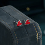 Red Enamel Glaze Heart Stud Earrings in Sterling Silver, Delicate Heart Earrings, Tiny Heart Earrings