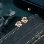 Cute Paw Print Stud Earrings in Sterling Silver - Dog Paw, Cat Paw Stud Earrings - Two Tone Finish - Pet Lover - Cute, Fun, Whimsical