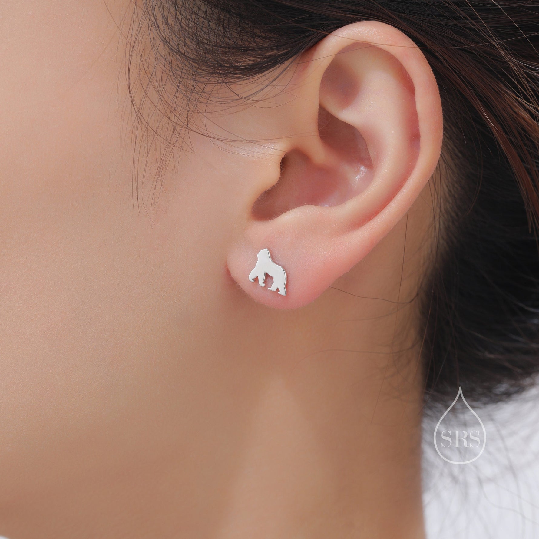 Gorilla Stud Earrings in Sterling Silver, Silver or Gold, Gorilla Earrings, Nature Inspired Animal Earrings