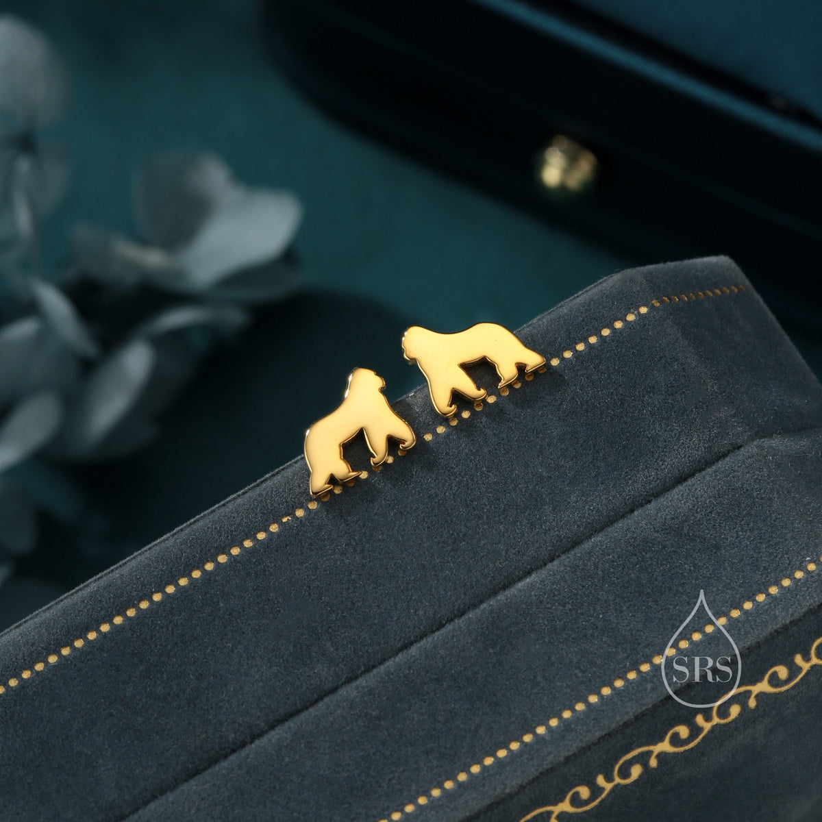 Gorilla Stud Earrings in Sterling Silver, Silver or Gold, Gorilla Earrings, Nature Inspired Animal Earrings