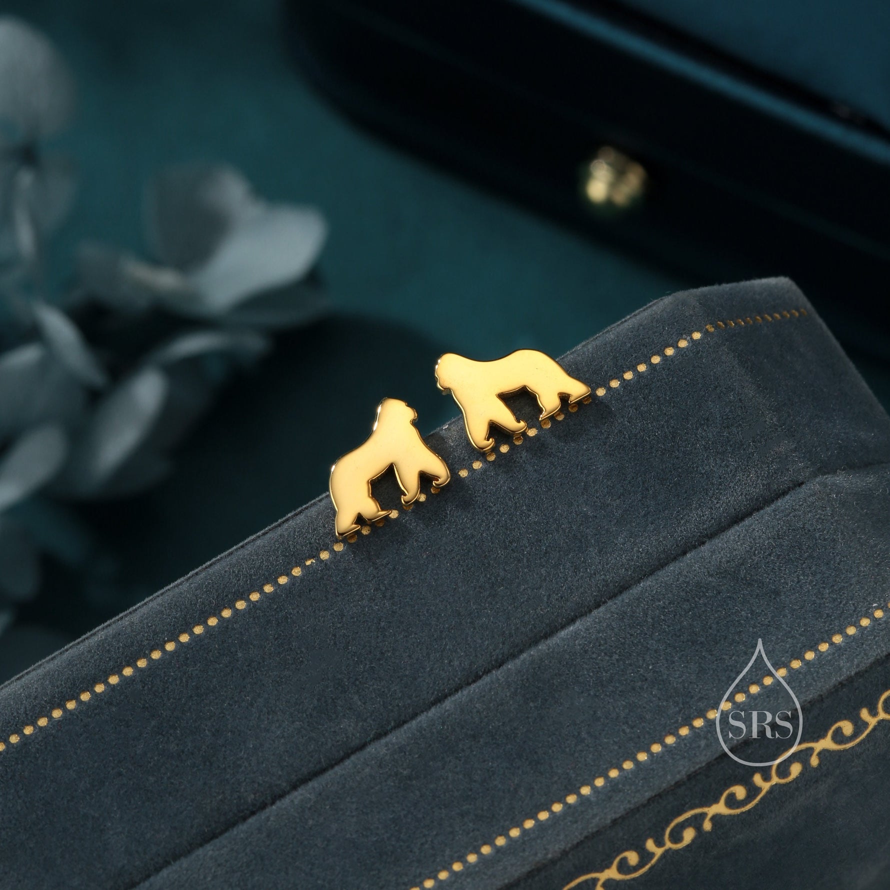 Gorilla Stud Earrings in Sterling Silver, Silver or Gold, Gorilla Earrings, Nature Inspired Animal Earrings