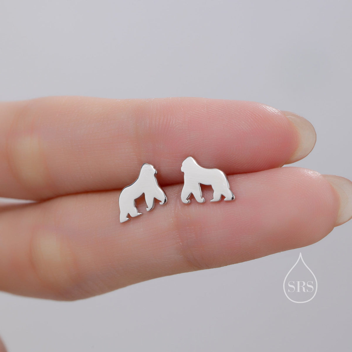 Gorilla Stud Earrings in Sterling Silver, Silver or Gold, Gorilla Earrings, Nature Inspired Animal Earrings
