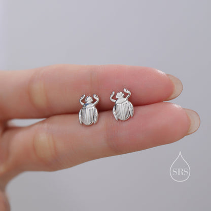 Tiny Scarab Beetle Stud Earrings in Sterling Silver, Silver or Gold or Rose Gold, Egyptian Scarab Beetle Earrings, Bugs Earrings, Bugs Stud