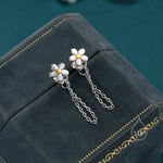 Daisy Chain Jacket Earrings in Sterling Silver, Daisy Flower with Dangle Chain Ear Jacket, Flower Front and Back Chain Earrings
