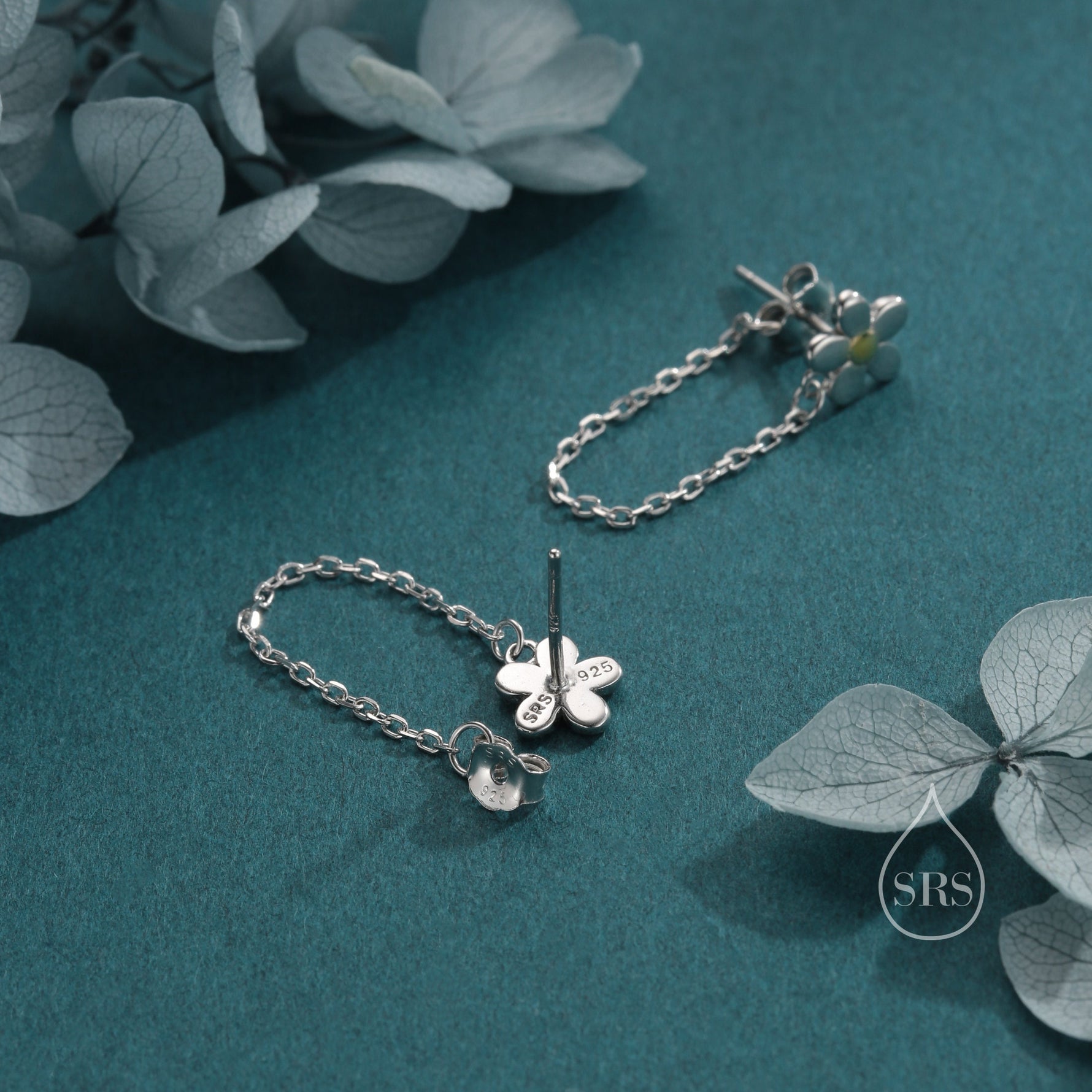 Daisy Chain Jacket Earrings in Sterling Silver, Daisy Flower with Dangle Chain Ear Jacket, Flower Front and Back Chain Earrings