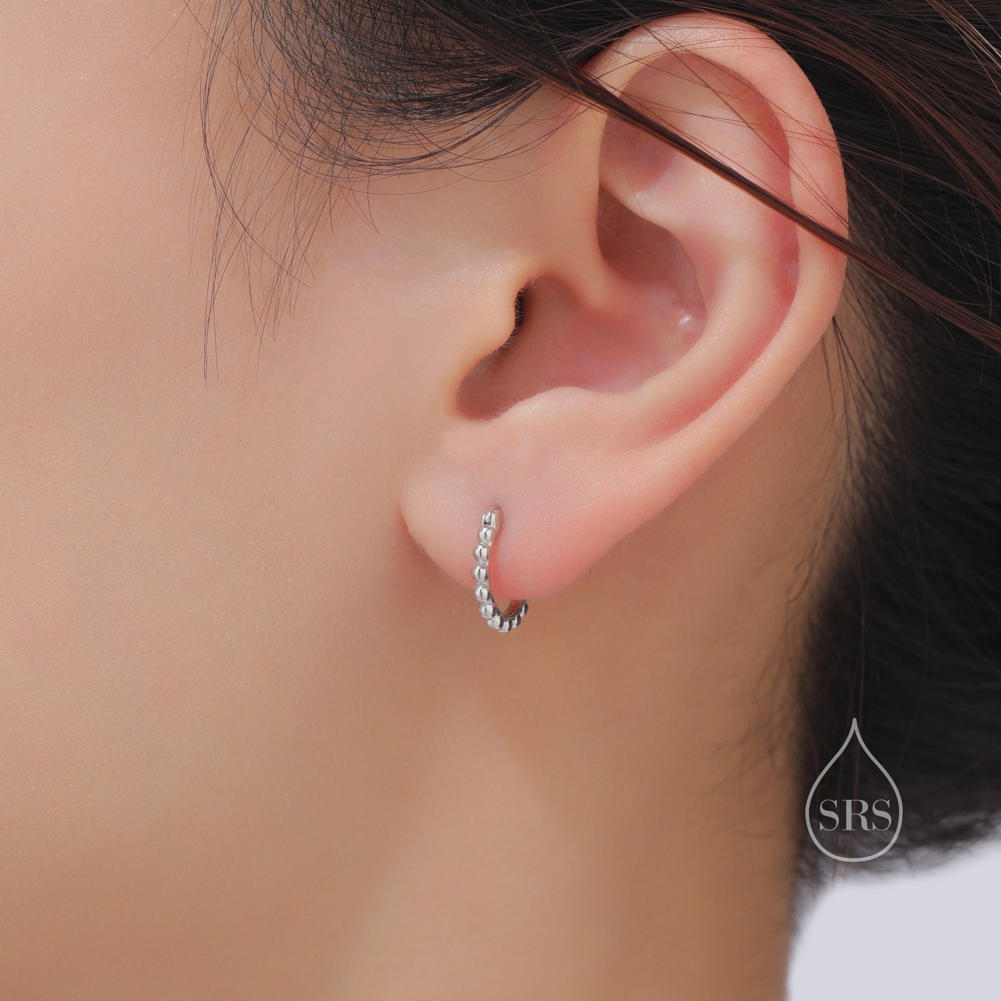 Sterling Silver Beaded Bauble Huggie Hoops, Bubble Hoops, Silver or Gold, 8mm or 10mm, Dainty Huggie Hoops Earrings