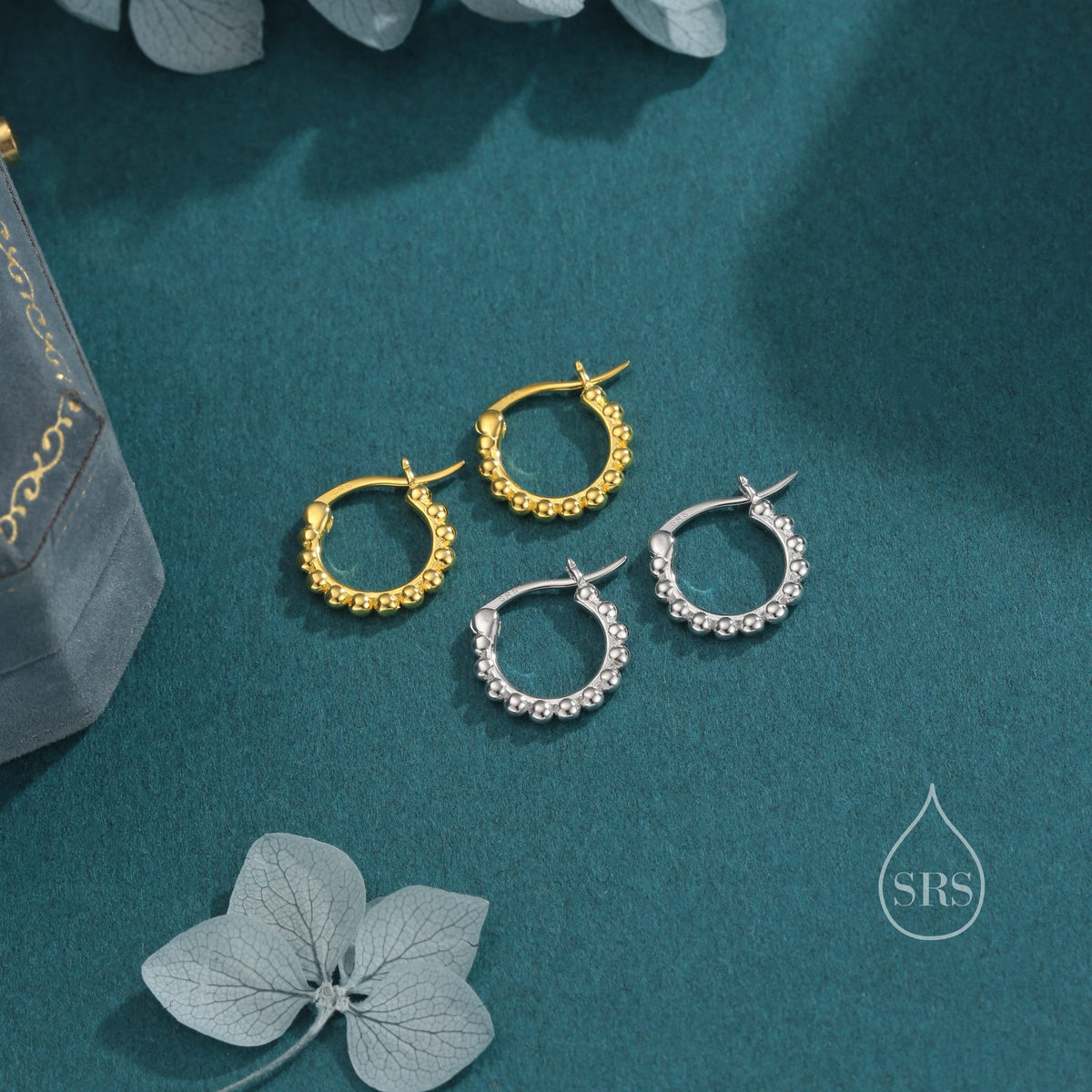 Sterling Silver Beaded Bauble Huggie Hoops, Bubble Hoops, Silver or Gold, 8mm or 10mm, Dainty Huggie Hoops Earrings