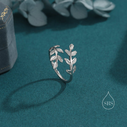 Sterling Silver Olive Leaf Ring, Adjustable Sized Ring, Friendship Ring, Olive Branch Nature Inspired Jewellery US 5 - 8